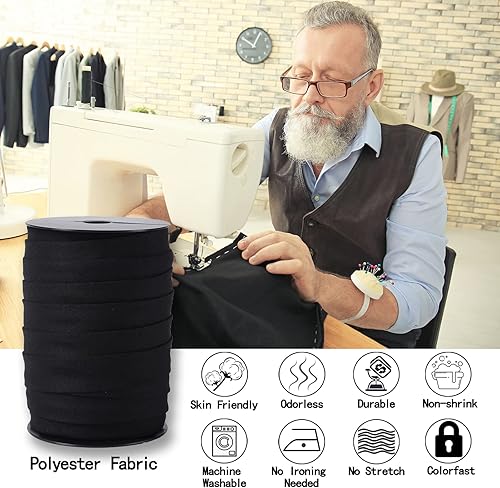 Miniatura 70 de Cinta al bies de doble pliegue de 1 pulgada, cinta de encuadernación bies de doble pliegue de 55 yardas (marrón) y 4 tizas de tela de costura