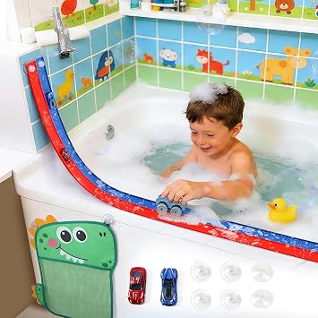Flexible Race Car Track 6.5 Ft Starter Set with Suction Cups Diecast 1/64th Car for Ages 3 & Up Track Long Rolls Up Portable 6.5Ft Blue&Red