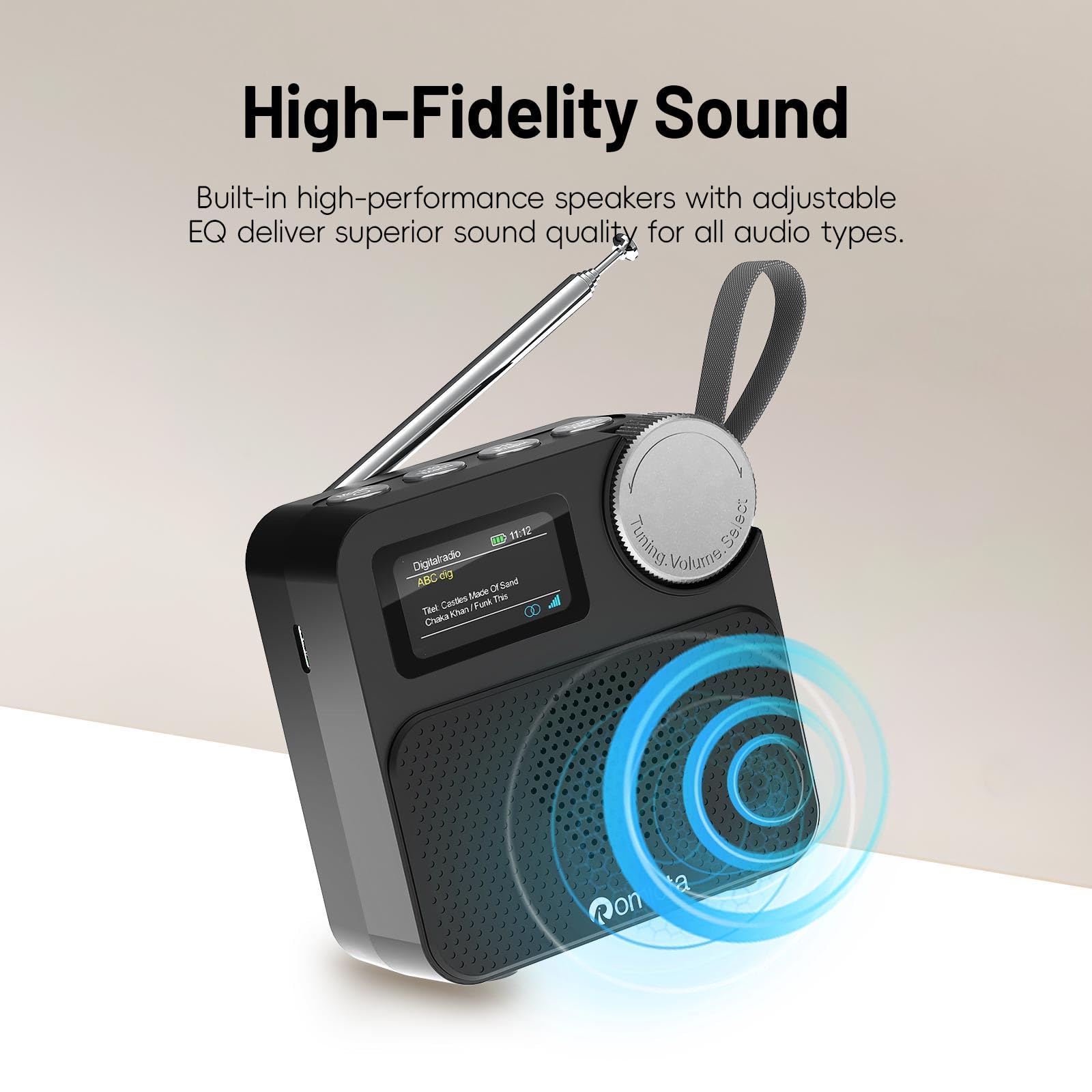 Romicta Radio DAB/DAB+ con Bluetooth 5.0, display a colori, slot per schede MicroSD, sveglia e timer, ricaricabile, ideale per casa e in viaggio