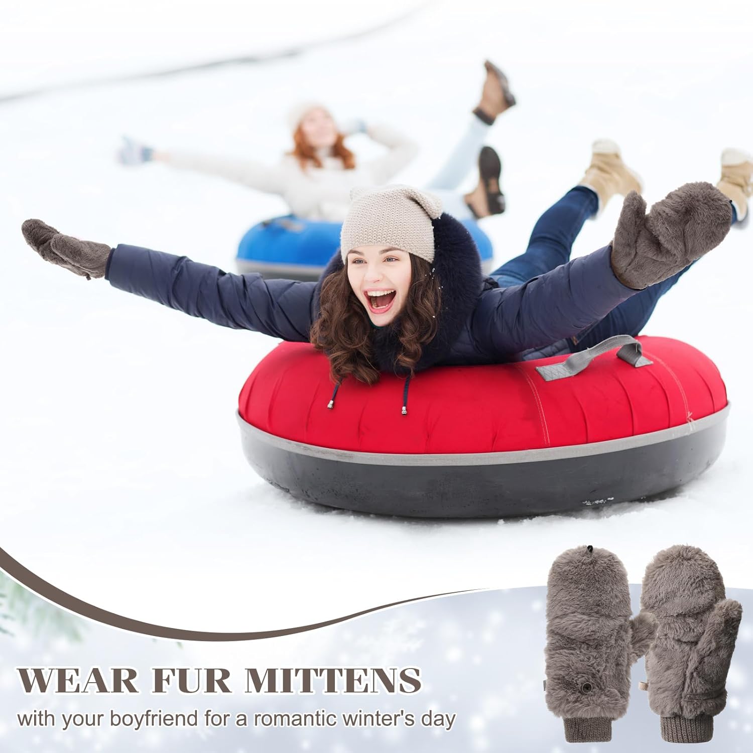 SATINIOR Faux Fur Mittens Fingerless Gloves Convertible Gloves Fluffy Winter Warm Soft Half Finger Fuzzy for Women - Image 3