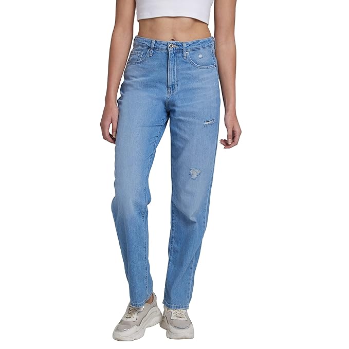 Spykar Women Light Blue Cotton Straight Fit Regular Length Jeans (Bella)