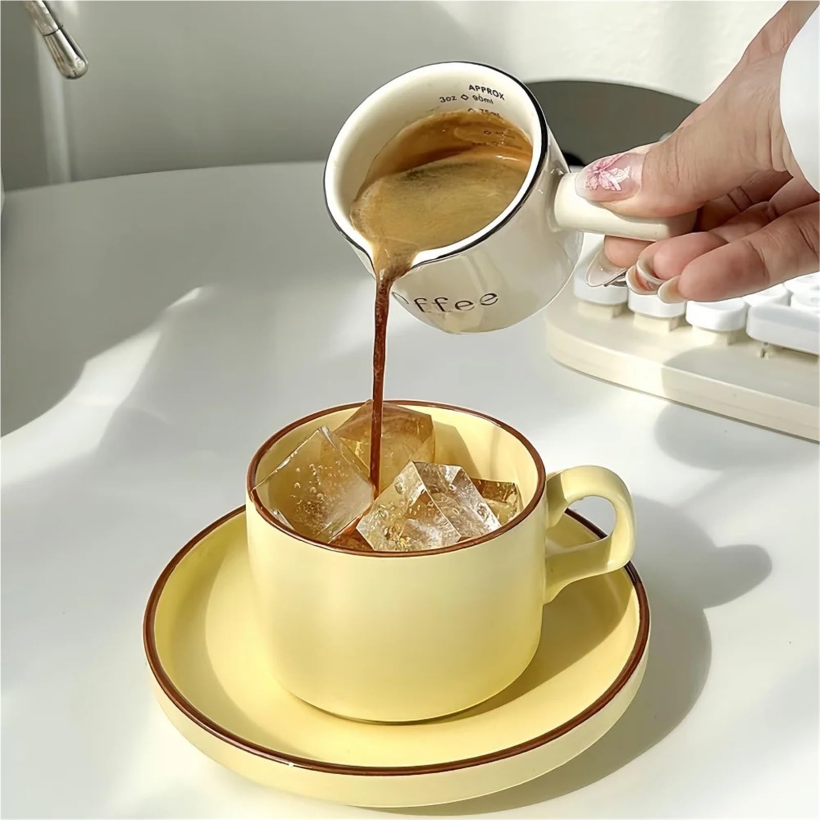 Taza de extracción cerámica con mango, taza café, leche, onzas gruesas, accesorios for el hogar, 2 uds Para Espumar