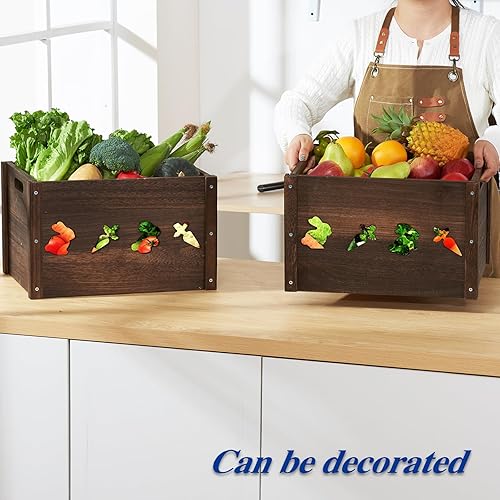 Miniatura 3 de Cajas de madera, cajas de madera de granja para almacenamiento con bonito patrón tallado, cajas de madera maciza para exhibición, caja de madera
