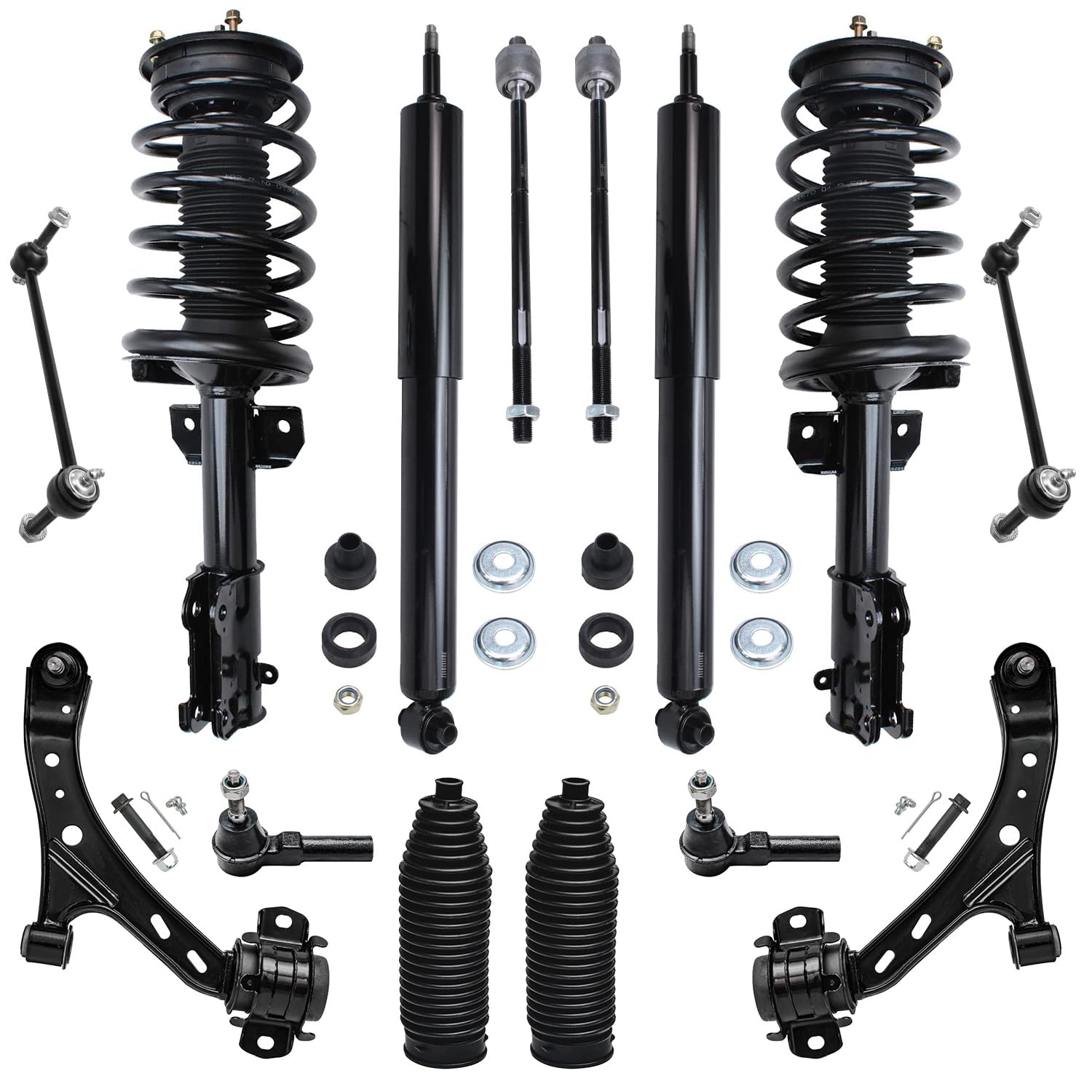 Detroit Axle - Front End 14pc Suspension Kit for 05-10 Ford Mustang 2005 2006 2007 2008 2009 2010, 2 Struts 2 Rear Shock Absorbers 2 Lower Control Arms 2 Sway Bars 4 Tie Rods 2 Boots Replacement