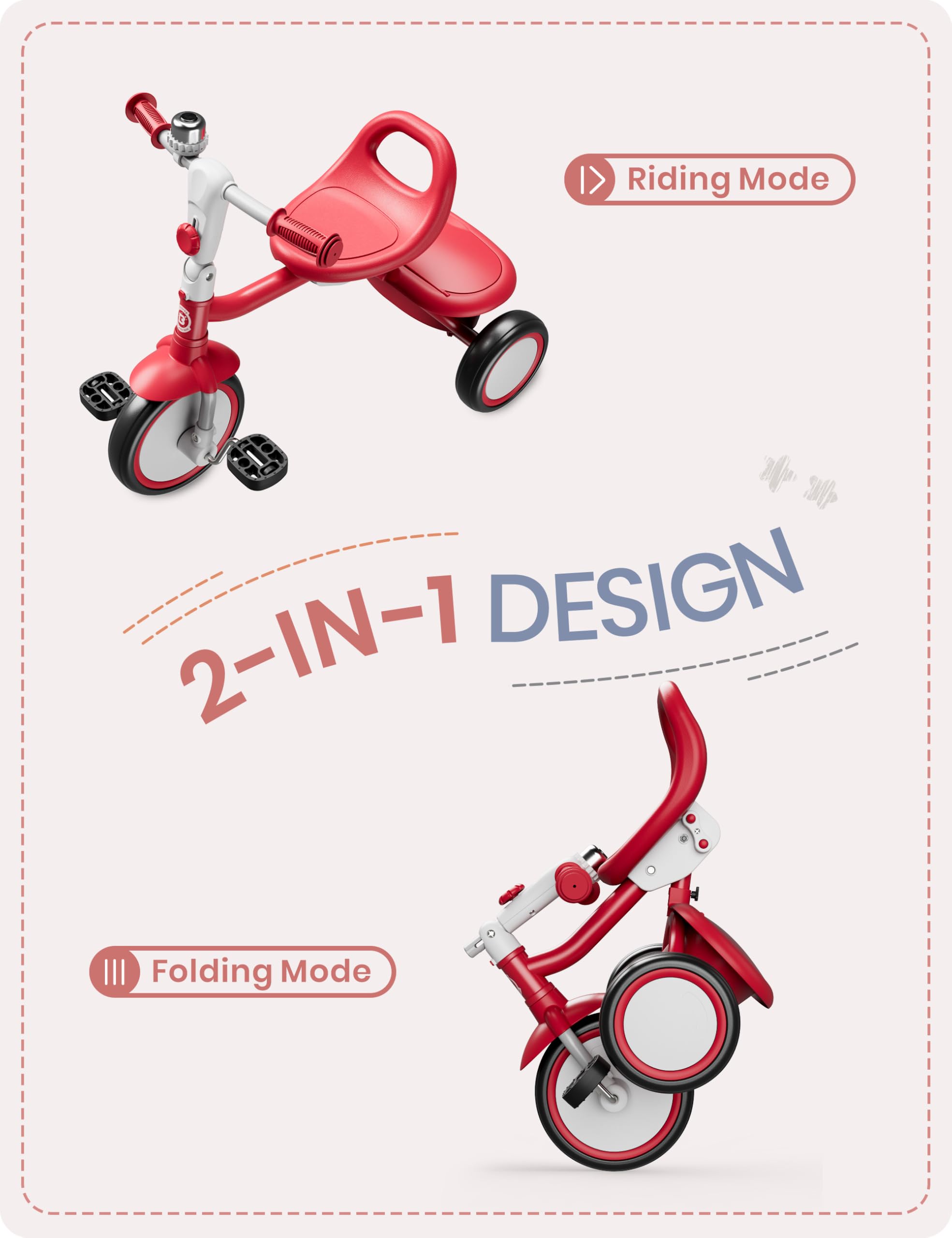 Triciclo 2 In 1 KRIDDO Per Bambini 18 Mesi-4 Anni - Con Maniglione Regolabile E Campanello - Foto 5