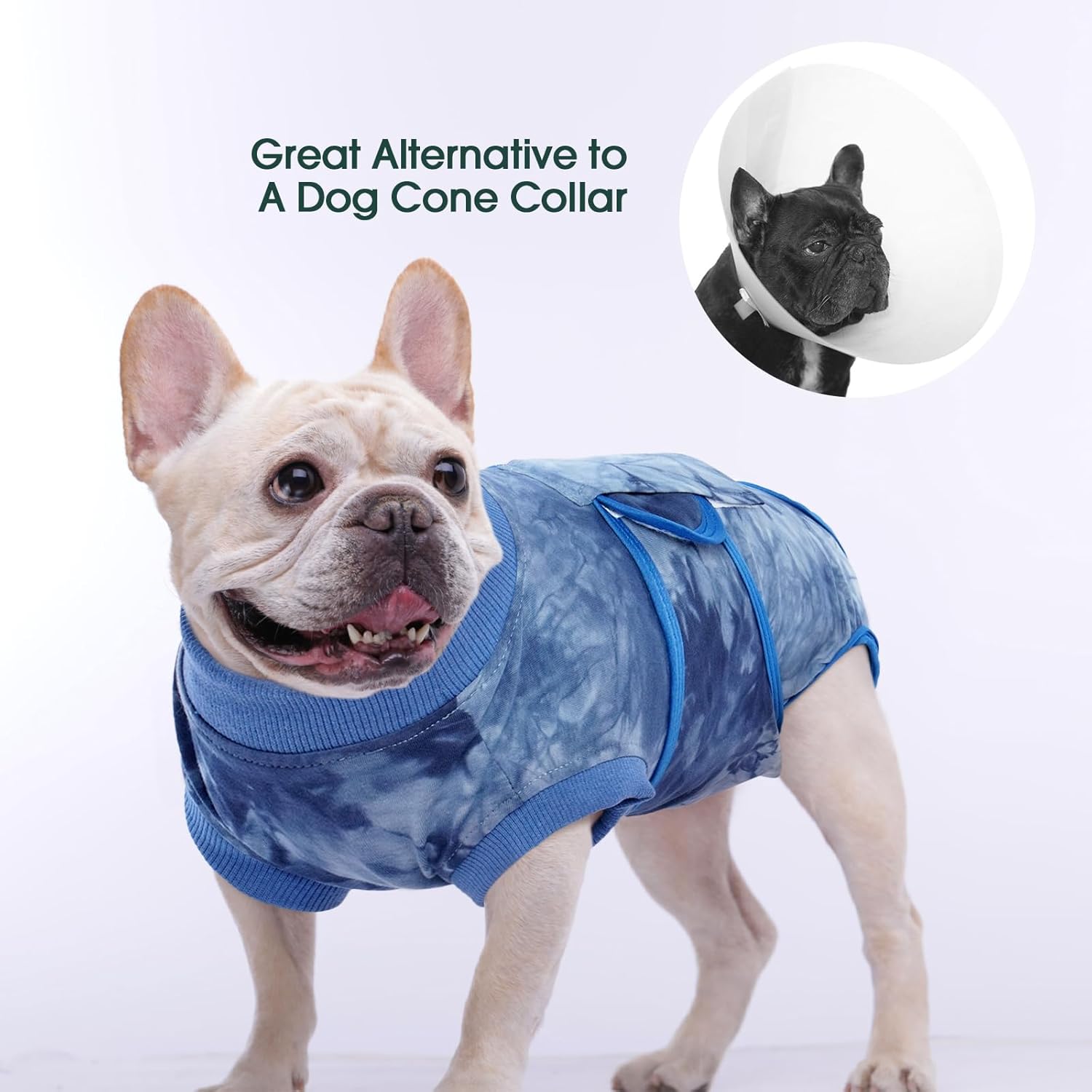 Kuoser Dog Surgery Recovery Suit, Anti Licking Surgical Suit for Dogs Male Neuter, Soft Dog Surgery Suit Female Spay Subsititute E-Collar Cone, Doggie Body Suits After Surgery Blue Tie Dye 2XL