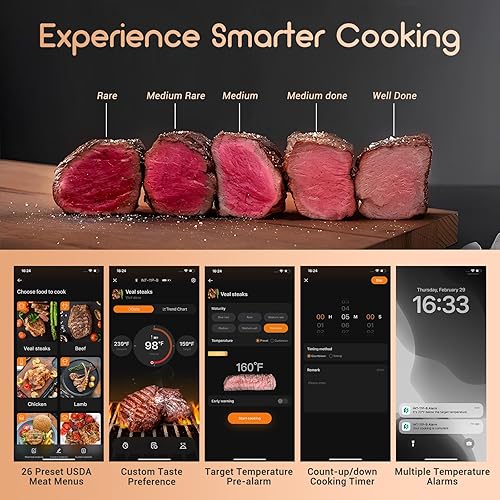 Miniatura 4 de INKBIRD Termómetro de carne inalámbrico, termómetro inteligente para carne Bluetooth, IP67 impermeable con caja recargable para parrilla al aire