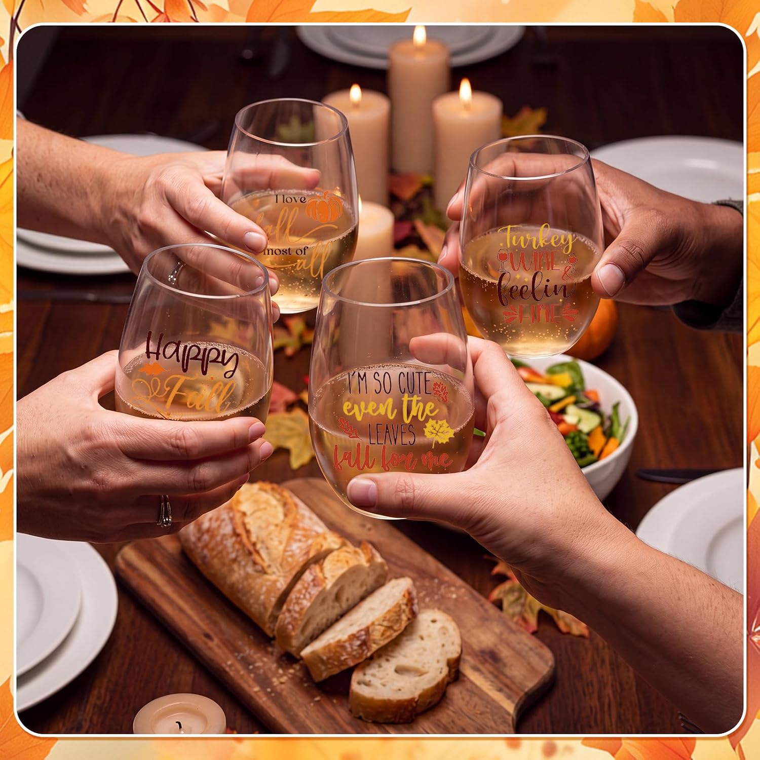 24 Pcs Fall Stemless Wine Glasses Plastic 16 oz Thanksgiving Cups