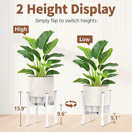 Miniatura 5 de LASZOLA Soporte Ajustable Blanco para Plantas para Maceteros Grandes Individuales de Exterior e Interior, Soporte de Suelo de Metal Resistente para
