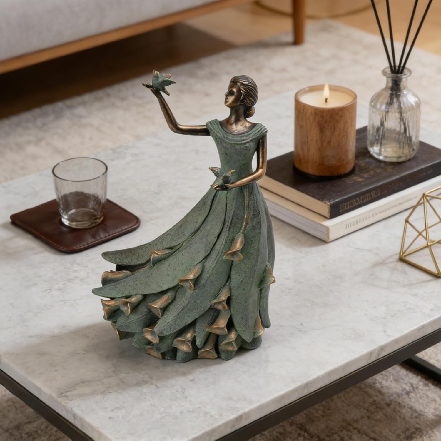 DiliComing Fairy Statue Collection Home Decor - 16 Inch Garden Decor for Outside Fairy Garden Outdoor Yard Figurines Gifts for Women Home Decoration Calla Lily Girls Teal Resin 11 x 7 x 16 Inches