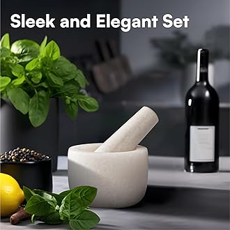 H&S Alliance Mortar and Pestle Set - Premium Stone Pestle and Mortar Bowl & Grinder - Spice Herb Crusher Pesto Guacamole Maker for Kitchen - 3.3" (8.5cm) Diameter - White Marble
