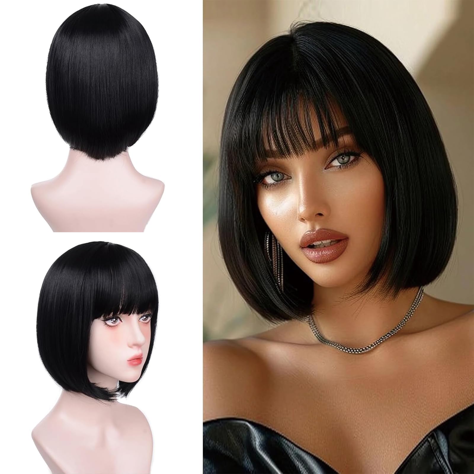 Black Bob Wig, Stylish Short Black Wig With Fringe