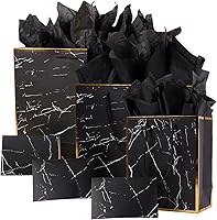 Vista 9 de ysmile Bolsa de regalo negra para hombres, bolsa de papel de gran tamaño con papel de seda para cumpleaños, aniversario, 16 pulgadas, día del padre