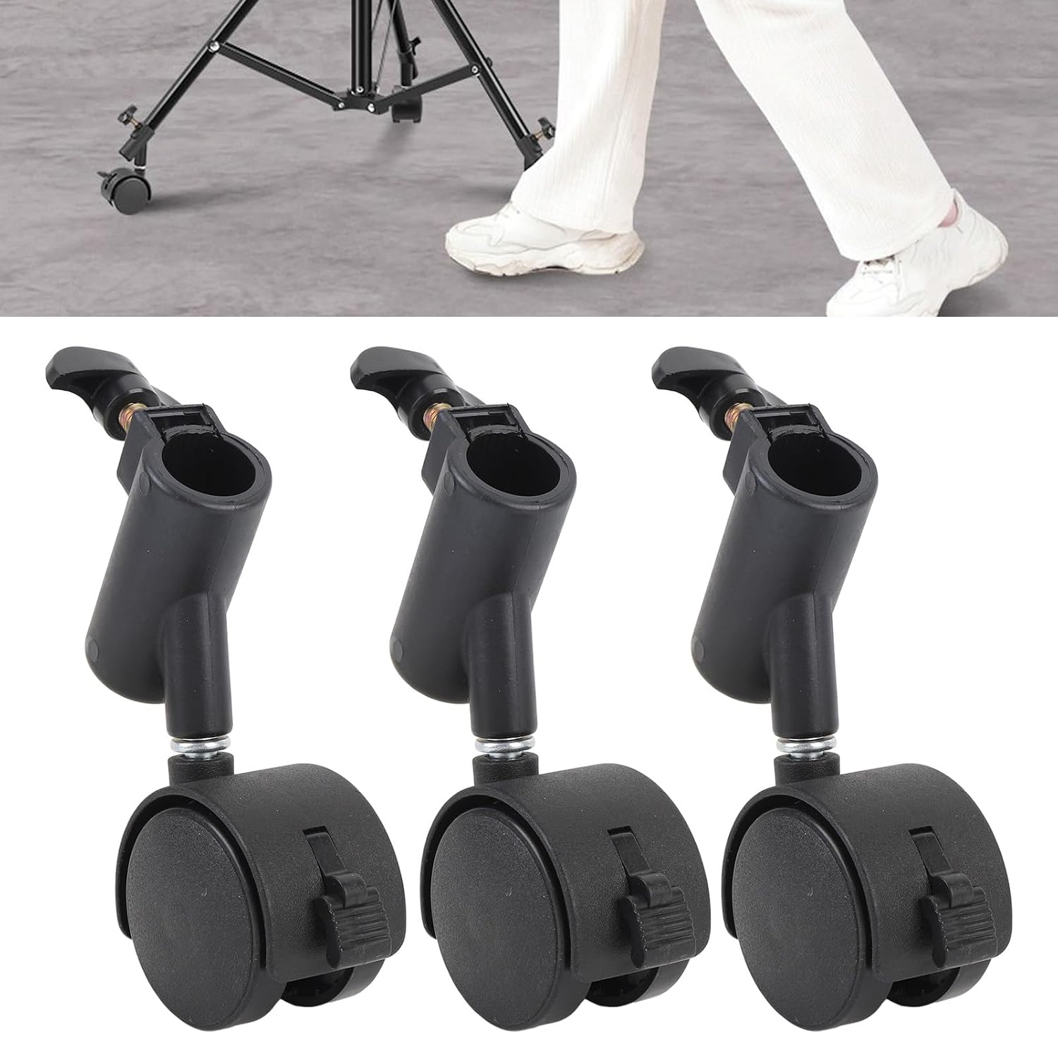 3PCS Photography Tripod Swivel Caster Wheels with Brake, 16MM 360° Rotating Quiet Easy to Install Tripod Swivel Casters for Photography Light Stand, with Mounting Screws
