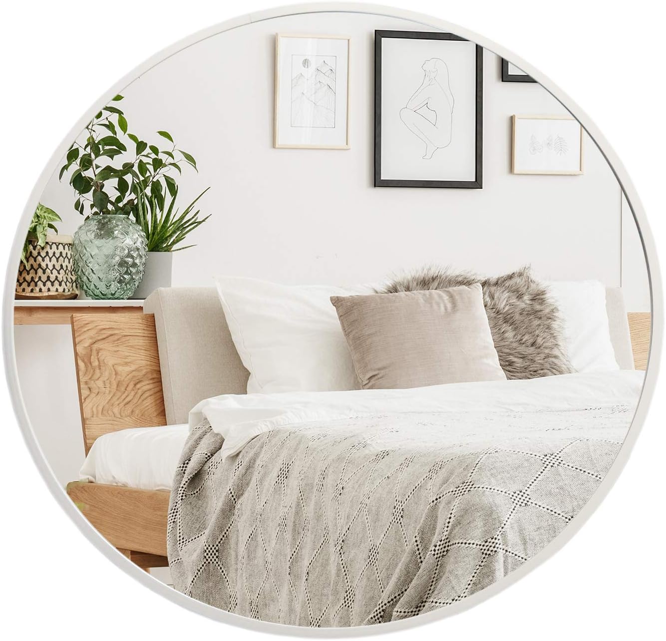 Muzilife 24" Round Mirror, Bathroom Circle Mirror, Silver Wall Mirrors with Modern Brushed Metal Frame, Suitable for Wall Hanging Decoration, Living Room, Bedroom Round 24"x24"