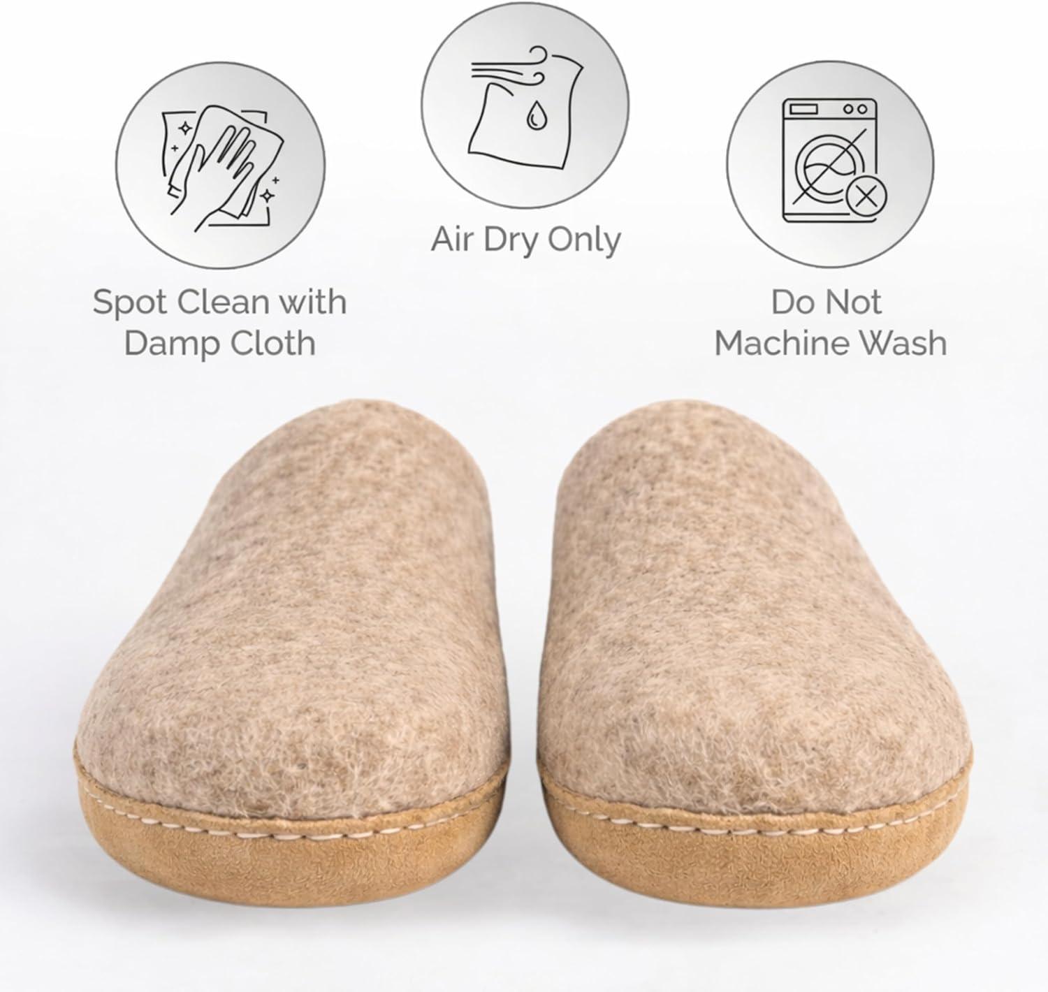 Wool Felt Mule Slippers for Women & Men, Handmade 100% Natural Wool Backless House Shoes with Premium Suede Sole, Warm Breathable Indoor Slip-On