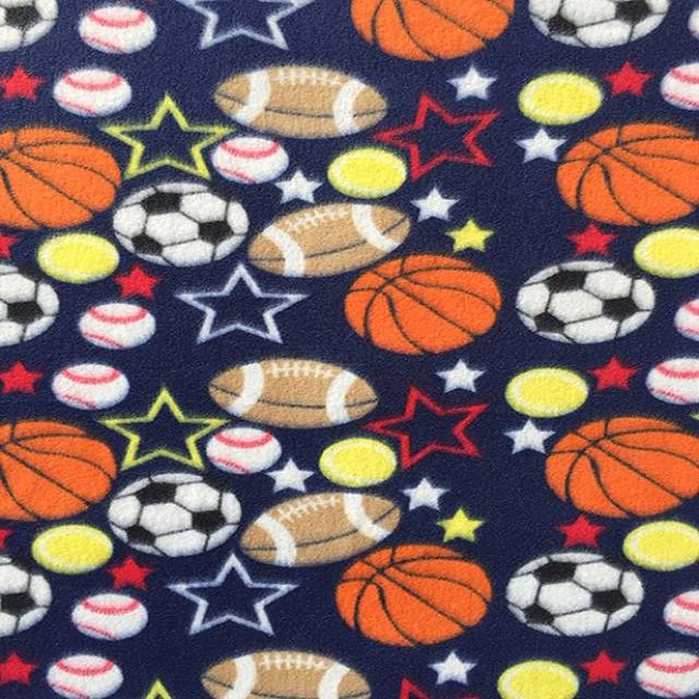 Pico Textiles 2 Yards Bolt - Multi Sports Navy Fleece Fabric - Sold by The Bolt - Print Fleece Fabric - Ideal for Sewing Projects, Scarves, No Sew Throws & Tie Blankets
