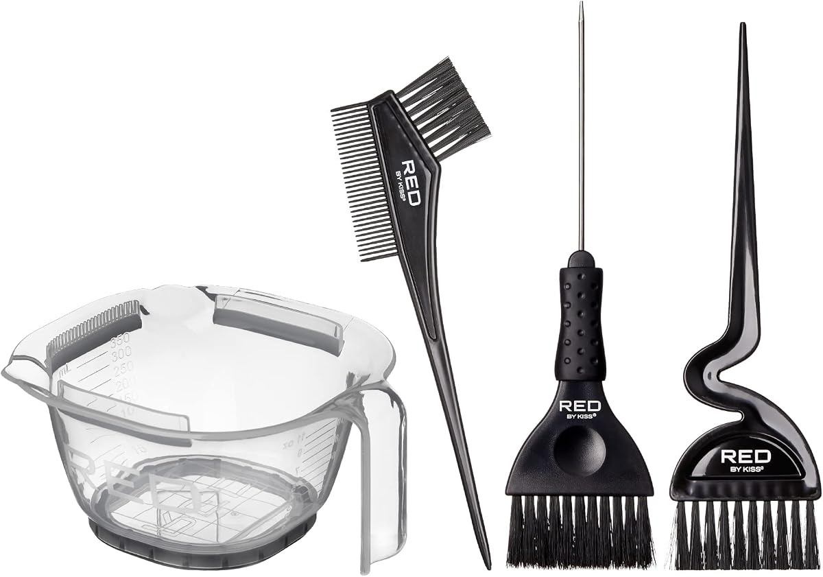 Red by Kiss Hair Coloring Kit, Hair Bleach Set - Mixing Bowl & Dye Brush (3PCS)