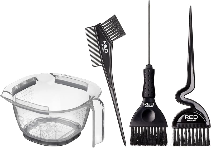Red by Kiss Hair Coloring Kit, Hair Bleach Set - Mixing Bowl & Dye Brush (3PCS)