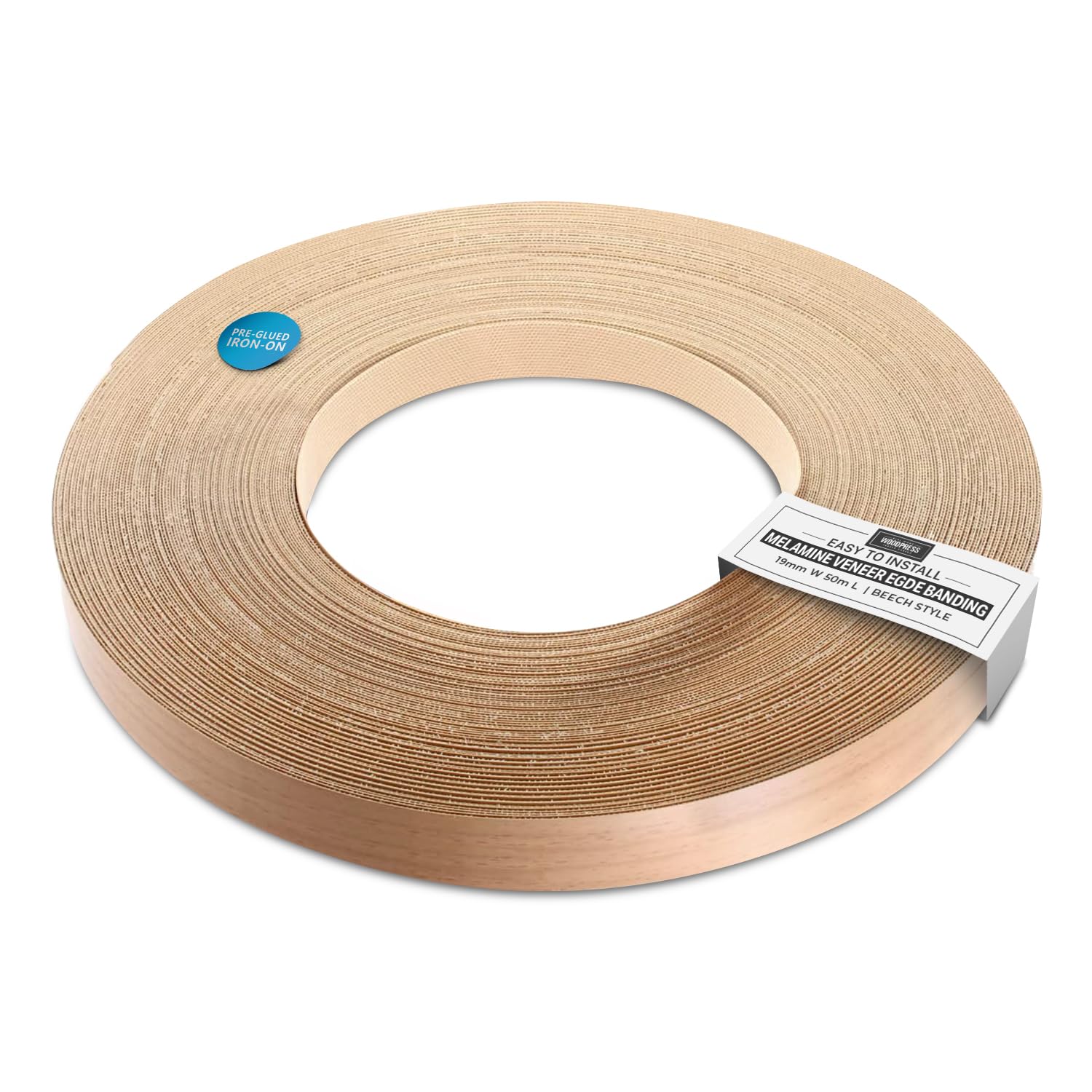 Woodpress Beech Style Woodpress® 19Mm Beech Wood Style Laminate Melamine Pre-Glued Veneer Edging Tape – 50M Trade Roll – Iron-On Wood Application
