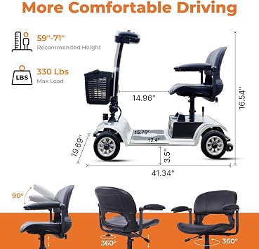 Mobility Scooter for Seniors & Adults, Foldable 4-Wheel Electric Mobility Scooter with LED Headlight & Basket, Lightweight Portable Powered Wheelchair for Travel & Daily Use (Argent, 20AH)