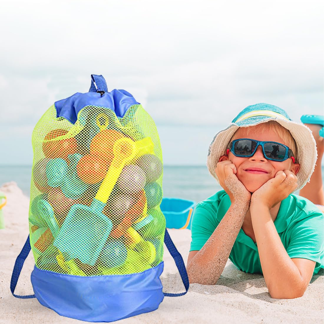 Bolsa para juguetes de playa, bolsa de playa de malla, mochila para juguetes acuáticos, bolsa de playa grande, para niños pequeños, niñas y niños, bolsa de natación