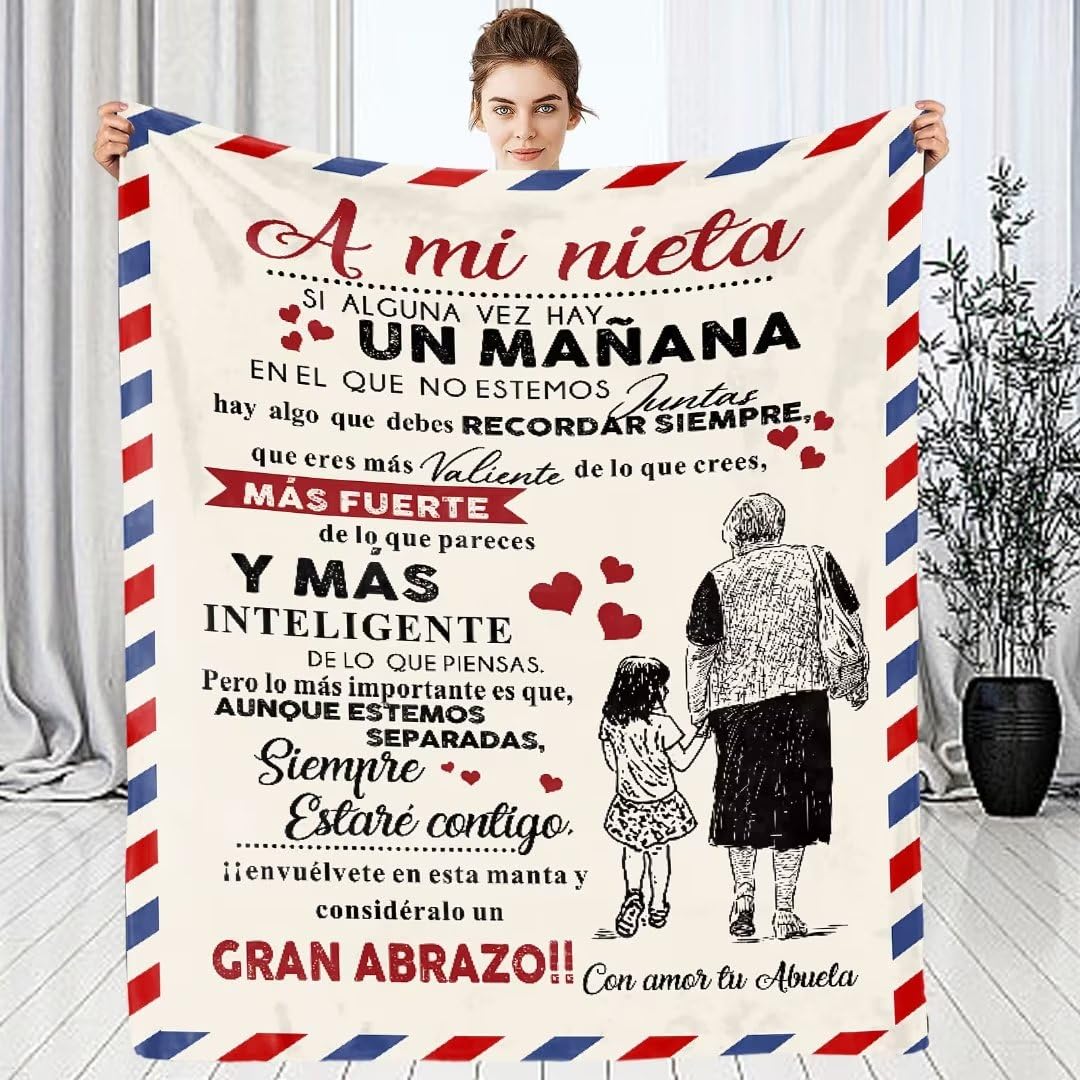 Manta Sofa para Mi Nieta De Abuela, Personalizada De Lana Carta De Franela Estímulo Positivo Y Amor (Español) Regalos para Navidad Cumpleaños Graduación 130x150cm