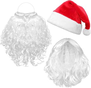 3 Pcs Santa Hats Beard Wigs Christmas Costume Accessories Set for Adult Santa Claus Hair for Christmas Cosplay Party