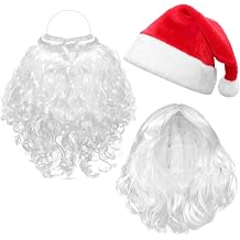 3 Pcs Santa Hats Beard Wigs Christmas Costume Accessories Set for Adult Santa Claus Hair for Christmas Cosplay Party