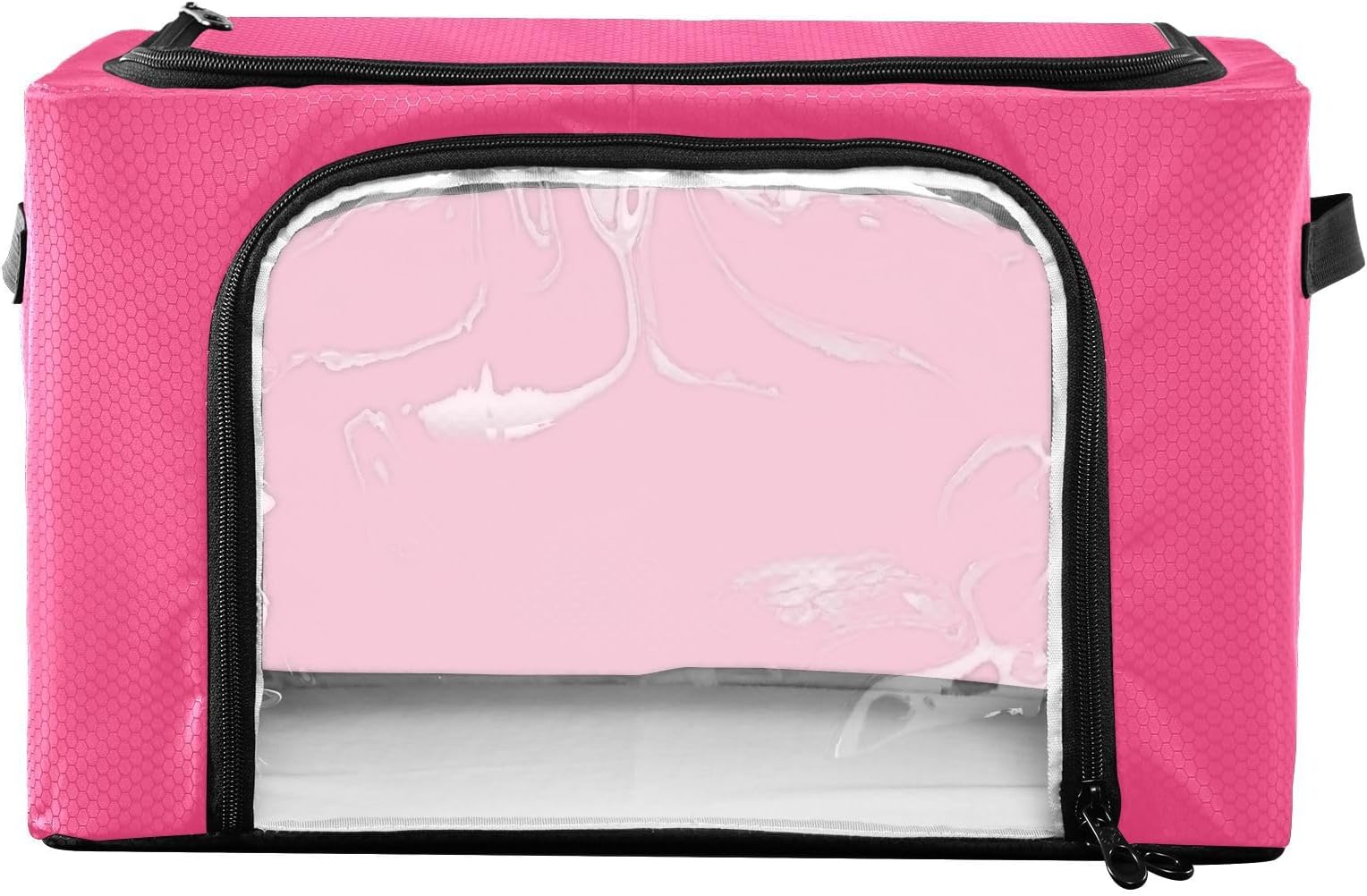 KLL Large Underbed Storage Containers Clear Window Foldable Storage Bins With Lids For Clothes Dual Zipper Closet Organizer Metal Frame Towel Organizer Carry Handles Neon Pink Solid Color