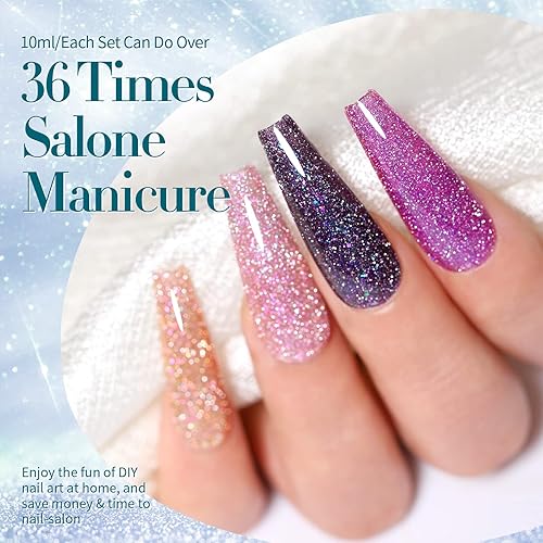 Miniatura 4 de Born Pretty Esmalte de uñas de gel con purpurina reflectante, lentejuelas brillantes, disco DJ, purpurina y lentejuelas, 6 unidades, 0.3 fl oz