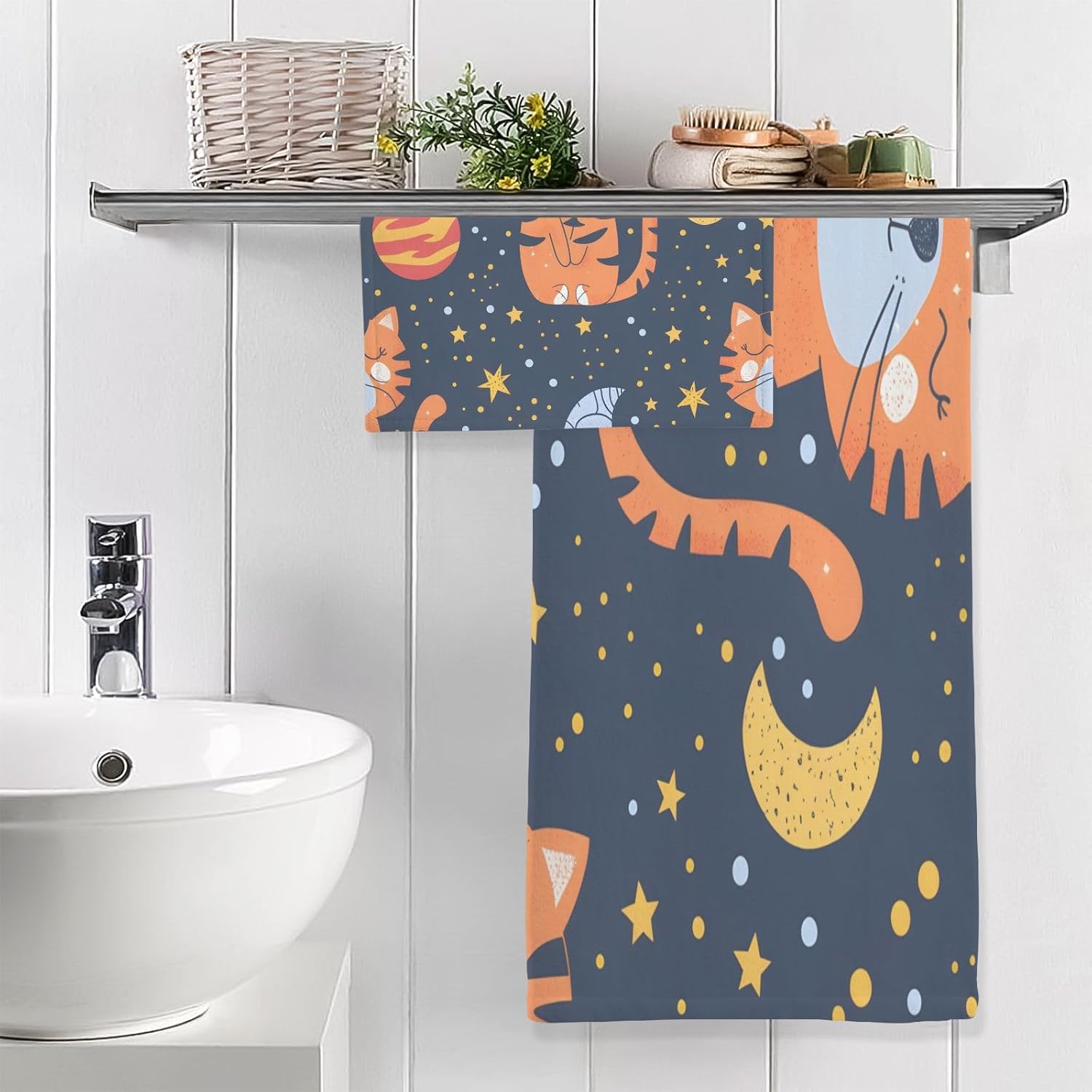 Hand Towels Premium Soft and Highly Absorbent Red Tiger Hugged The Moon 2 Pcs Towels for Bathroom Set 100% Cotton Decorative Face Towels