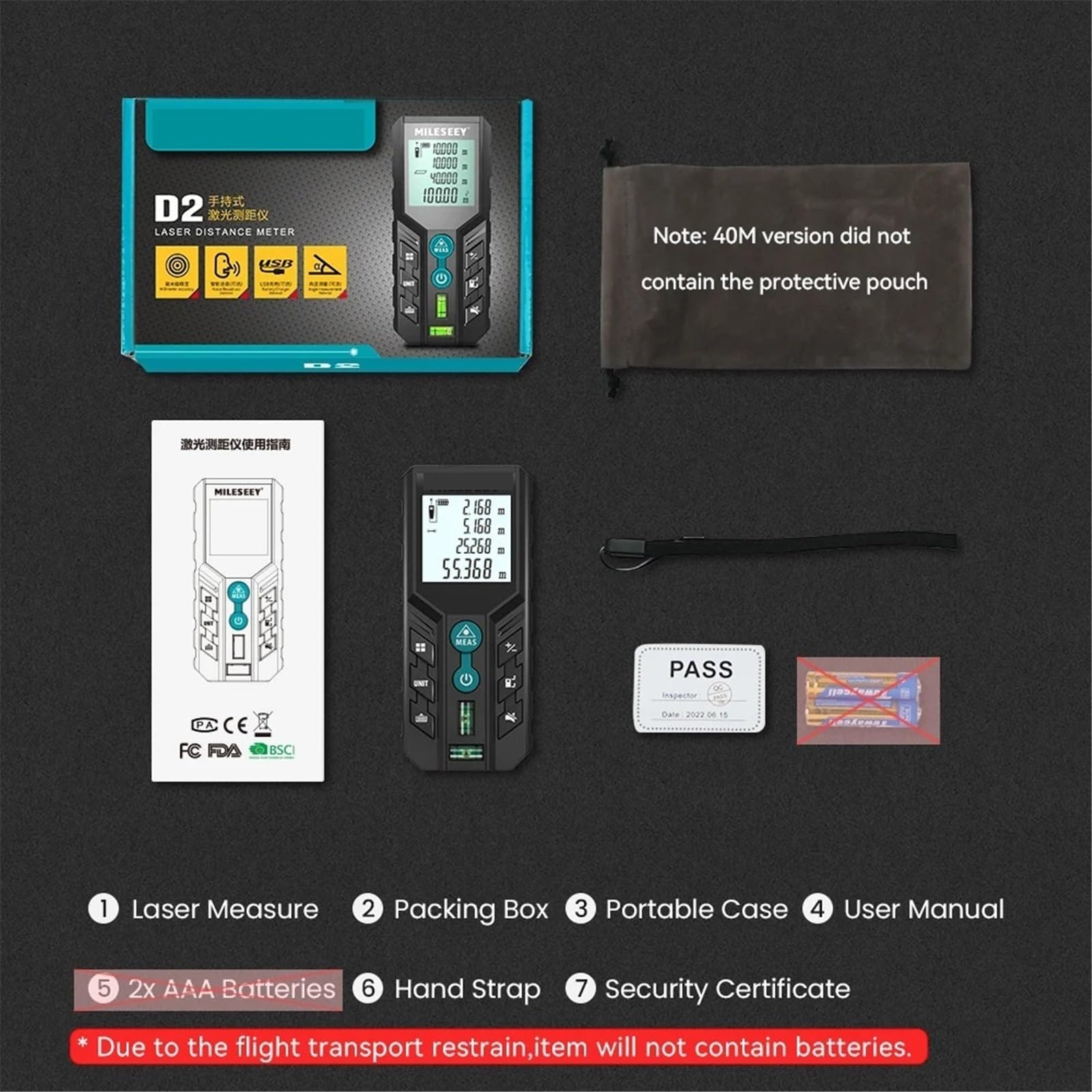 D2 Laser Distance Meter,40m/120m Rangefinder,Rechargeable Angle Optional, Ft/M Unit, With Leveling Bubble Measure Tools(D2,120m)