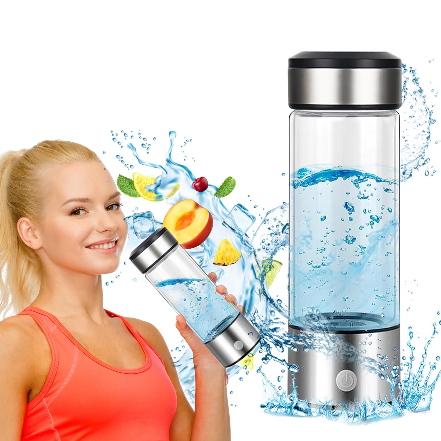 M8KI 15 oz. Hydrogen Water Bottle Portable Hydrogen Water Ionizer Machine USB Rechargeable Hydrogen Water Generator Hydrogen Rich Water Glass Health Cup for Home Travel