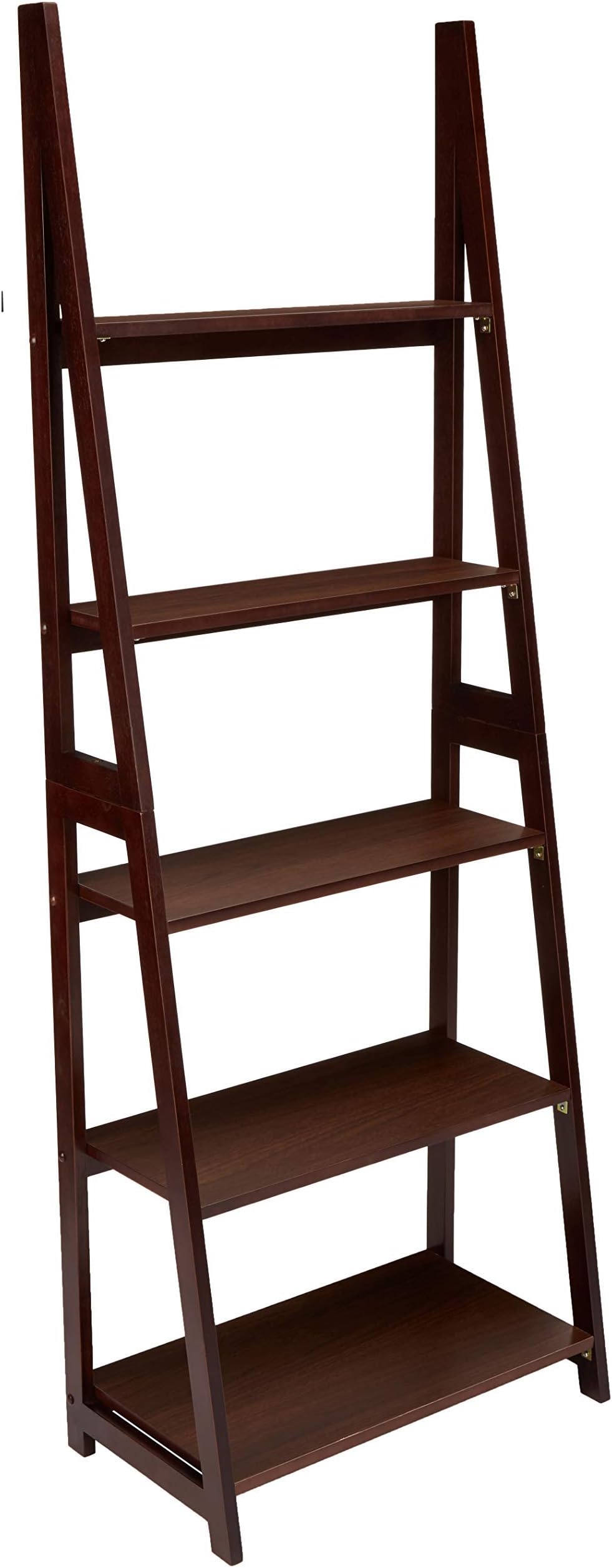 Amazon Basics Modern five-Tier Ladder Bookshelf Organiser, Solid Rubber Wood Frame - Espresso Finish