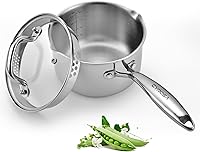 Vista 8 de Sartén de acero inoxidable de tres capas con cesta de vapor y tapa de vidrio colador, olla multifunción 2 en 1 para cocinar al vapor, hervir