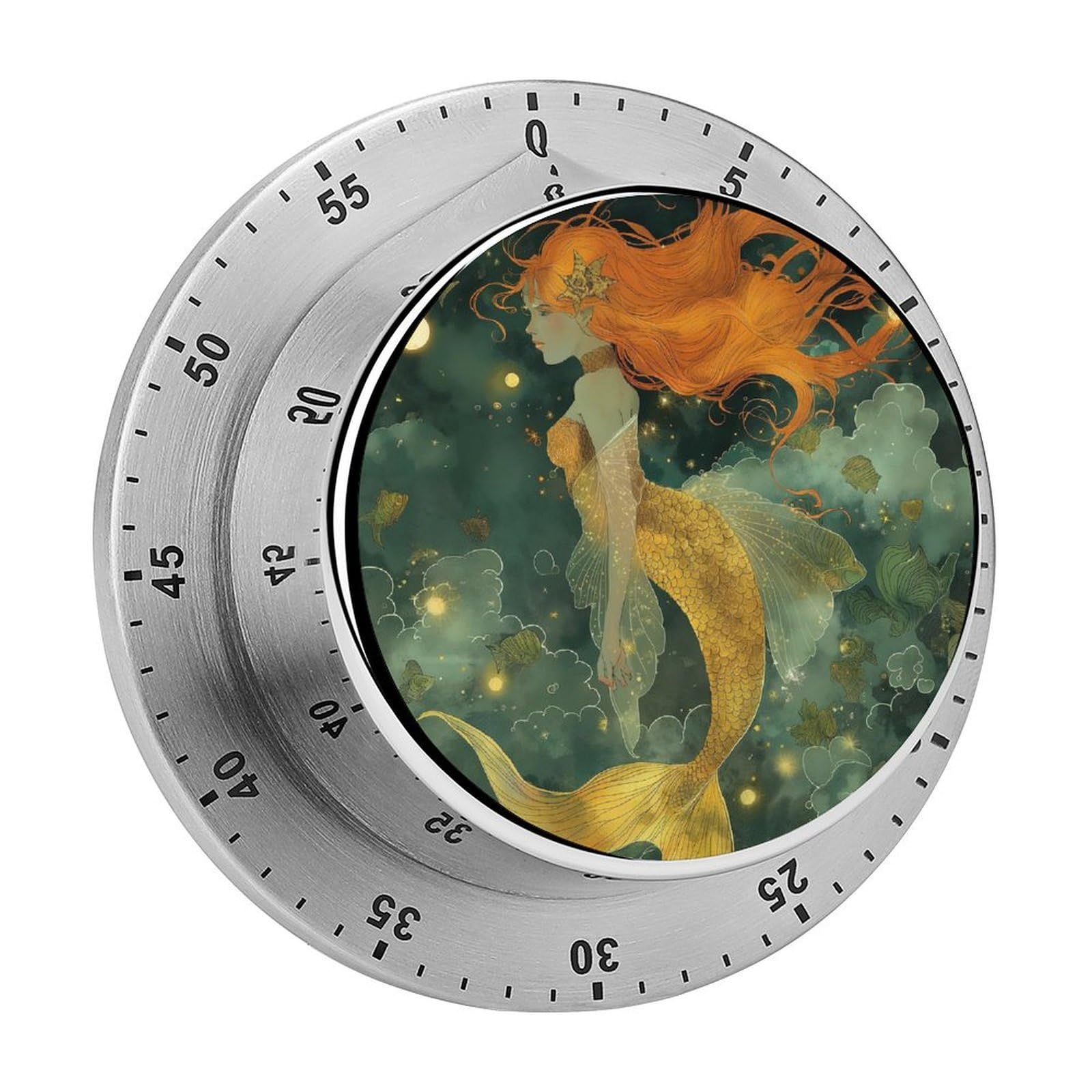 Golden Mermaid Kitchen Timer Magnetic Countdown Countup Timer for Cooking Baking 8x8cm