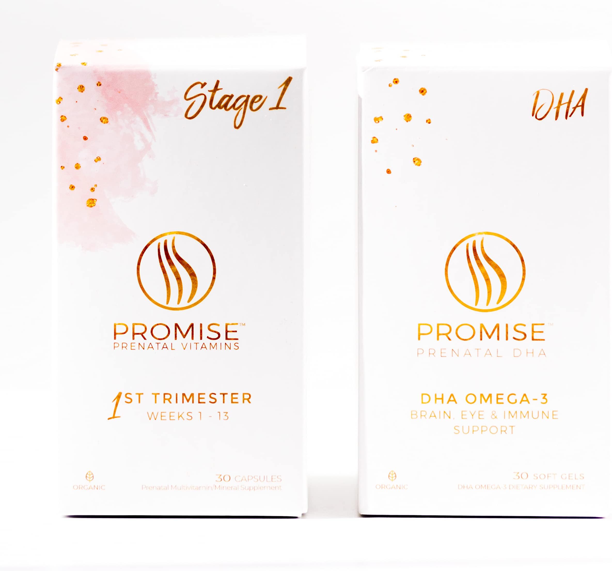 Promise Prenatal Stage 1 + DHA First Trimester Prenatal Vitamins for Weeks 1-13 (30 Count) Organic, Non-GMO, Trimester Specific Pregnancy Nutrition
