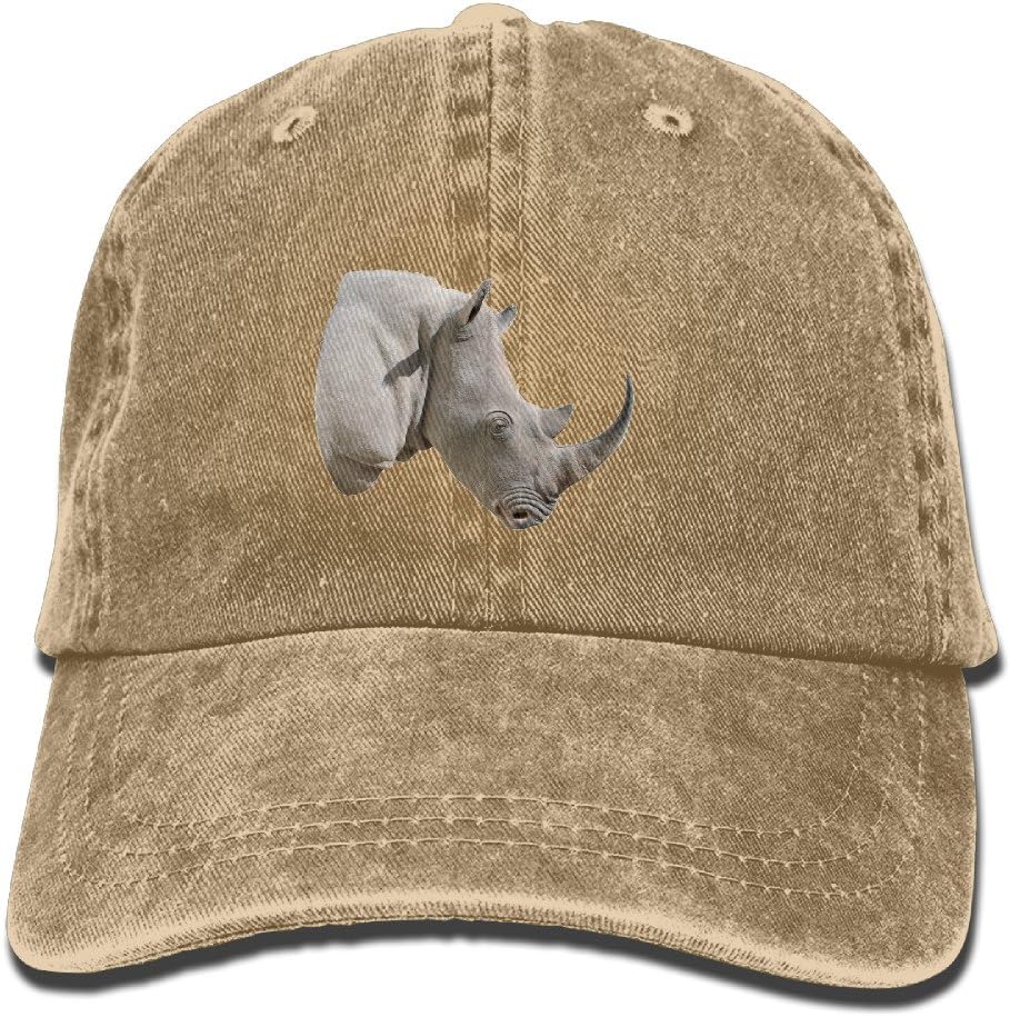 KELUODA Unisex Rhino Head Wild Life Adjustable Vintage Washed Dad Hat Baseball Cap For Adult