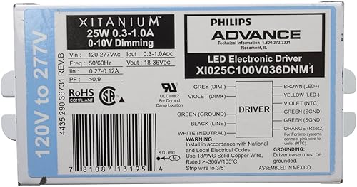 Advance X1025C100V036DNM1 Xitanium - Controlador de atenuación LED, 18-36VDC, 25W, 0-10V