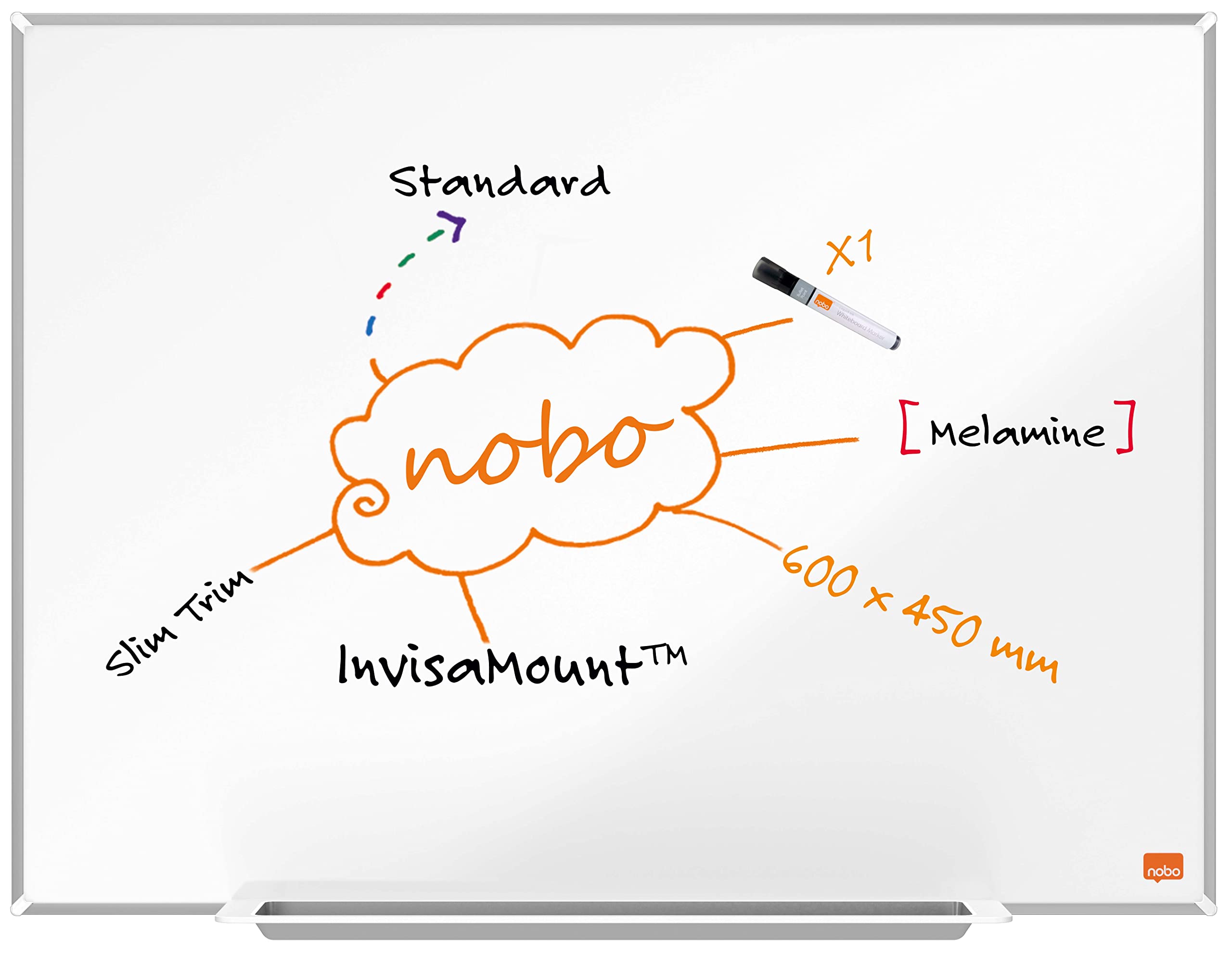 Nobo Magnetisches Nanostahl-Clean-Whiteboard, 600 x 450 mm, Weiß – Impression Pro (1915401)