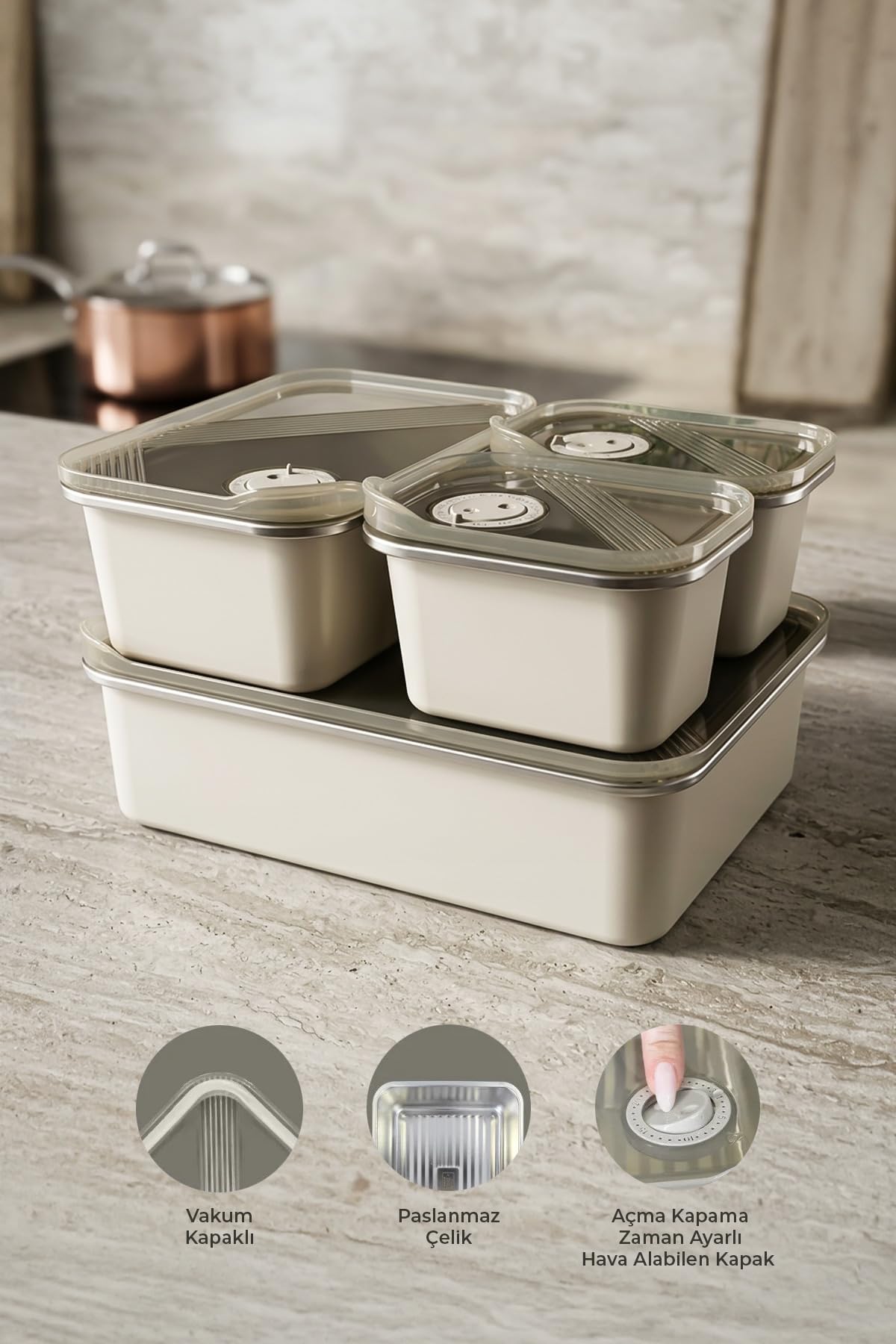 Edelstahl Frischhaltedosen Set 4-teilig – 304 Edelstahl Vorratsdosen mit Vakuumdeckel – Luftdichte Lebensmittelbehälter 500 ml (2x), 1300 ml & 3000 ml