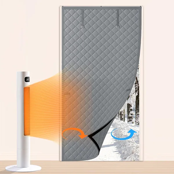 HOMWMPA Thermal Insulated Door Curtain Fits Door Size 32" x 80", Curtain Size 35" x 82", Weatherproof Oxford with Thickened Cotton Fill, Keep Cold Out & Save Energy, Drill-Free Easy Installation, Gray