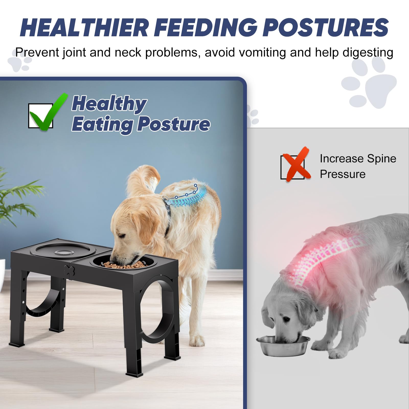 XIAZ Elevated Dog Bowls Large Breed Raised Dogs Bowl Stand Large/Medium Sized Dog Slow Feeder Dogs Bowls Food Water Stands 5 Heights Adjustable 9/11/12/14in Pet Feeder Dish Station - image 2