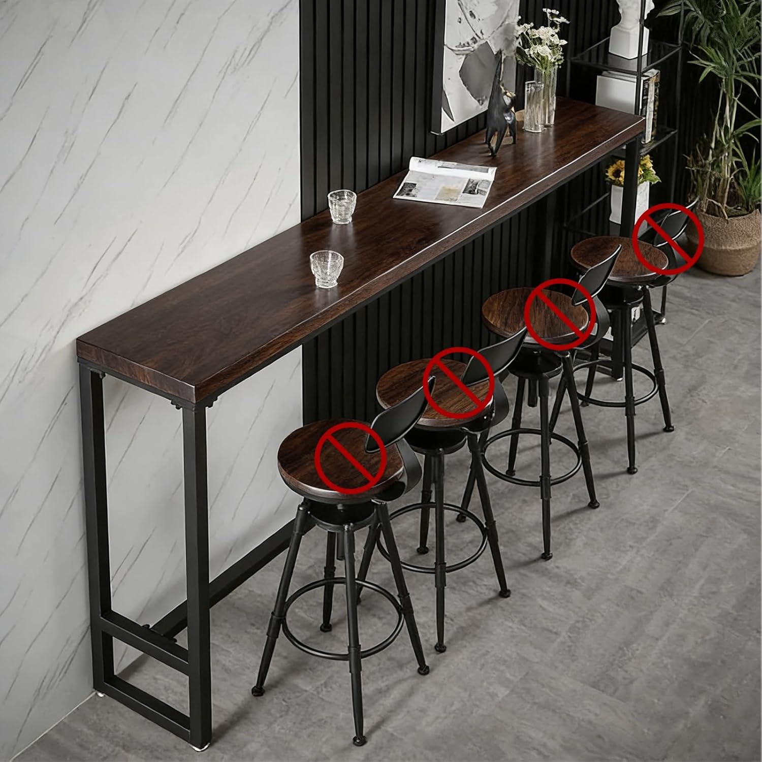 Solid Wood Bar Table, Rustic Long Bar Table, 2" Thick Rectangular Narrow Height Pub Table for Kitchen, Small Space,Restaurant, Coffee Shop& Living Room, No Stool 47.3×15.8×41" Style J