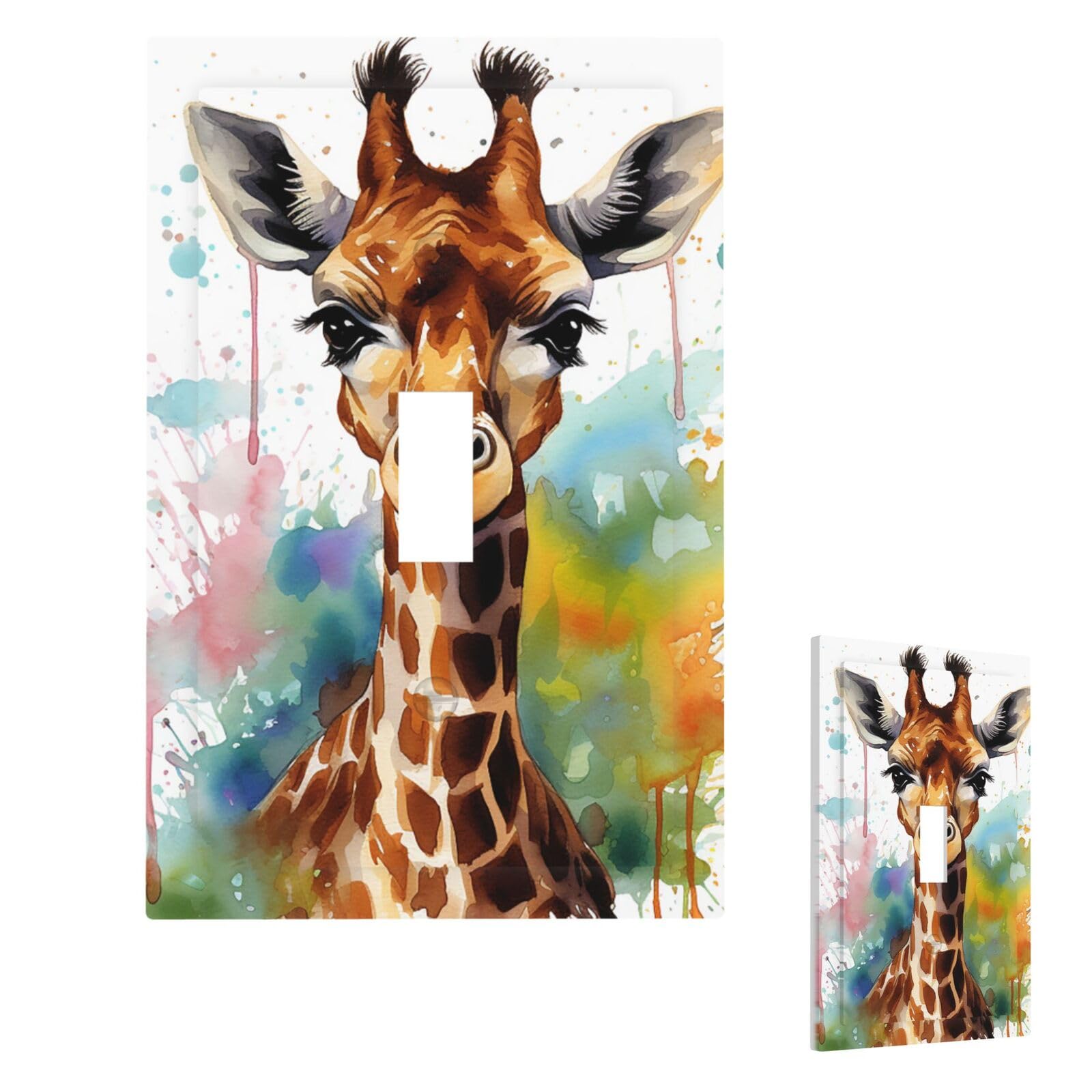 Cute Giraffe Watercolor Wall Plate Cover Modern Decorative 1 Gang Light Switch Cover Unbreakable Receptacle Outlet Covers For Living Room Bedroom Home Decor Single Toggle