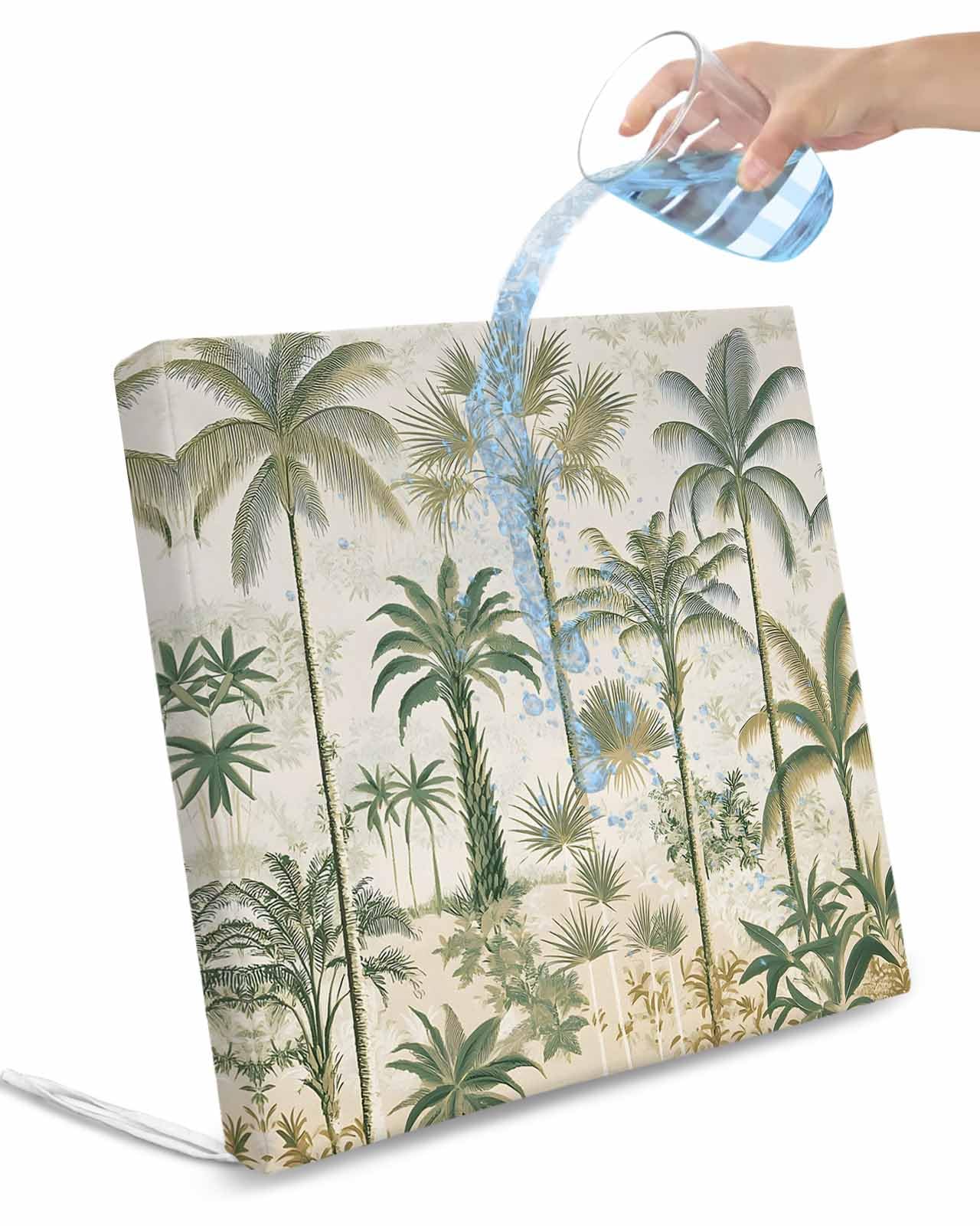 2 Pack Beach Palm Waterproof Cushion Covers with Ties, Outdoor Patio Chaise Lounge Chair Seat Cushion Slip Covers Replacement(Only Cover) Summer Green Coconut Tree Leaf 22