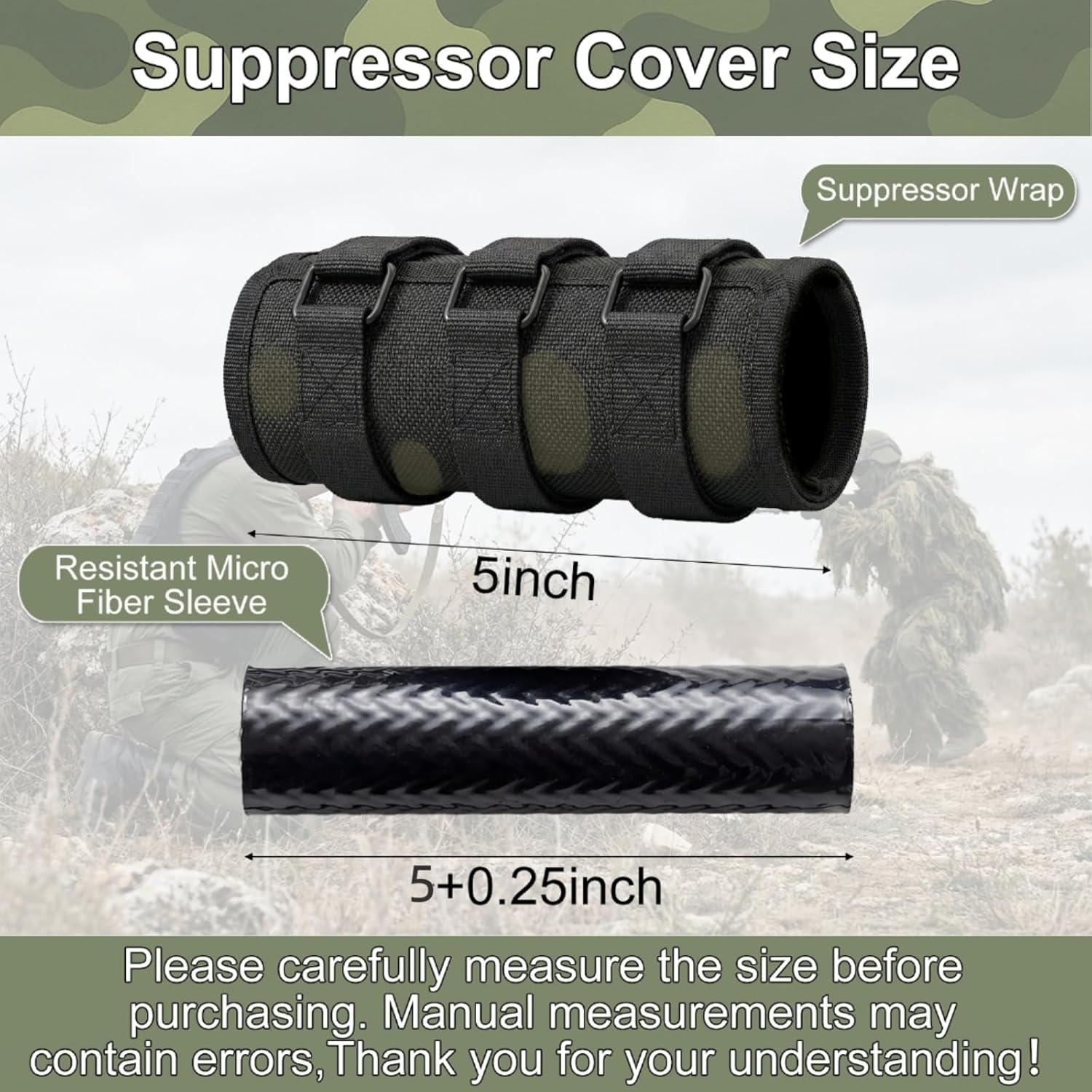 6 Inch Suppressor Cover (5/6/7/7.5/9 inch) with Burnproof Microfiber Sleeve & Silicon Lining,1200℉ Heat Resistant Suppressor Wrap for Hunting Silencer Protection with Mirage Mitigation