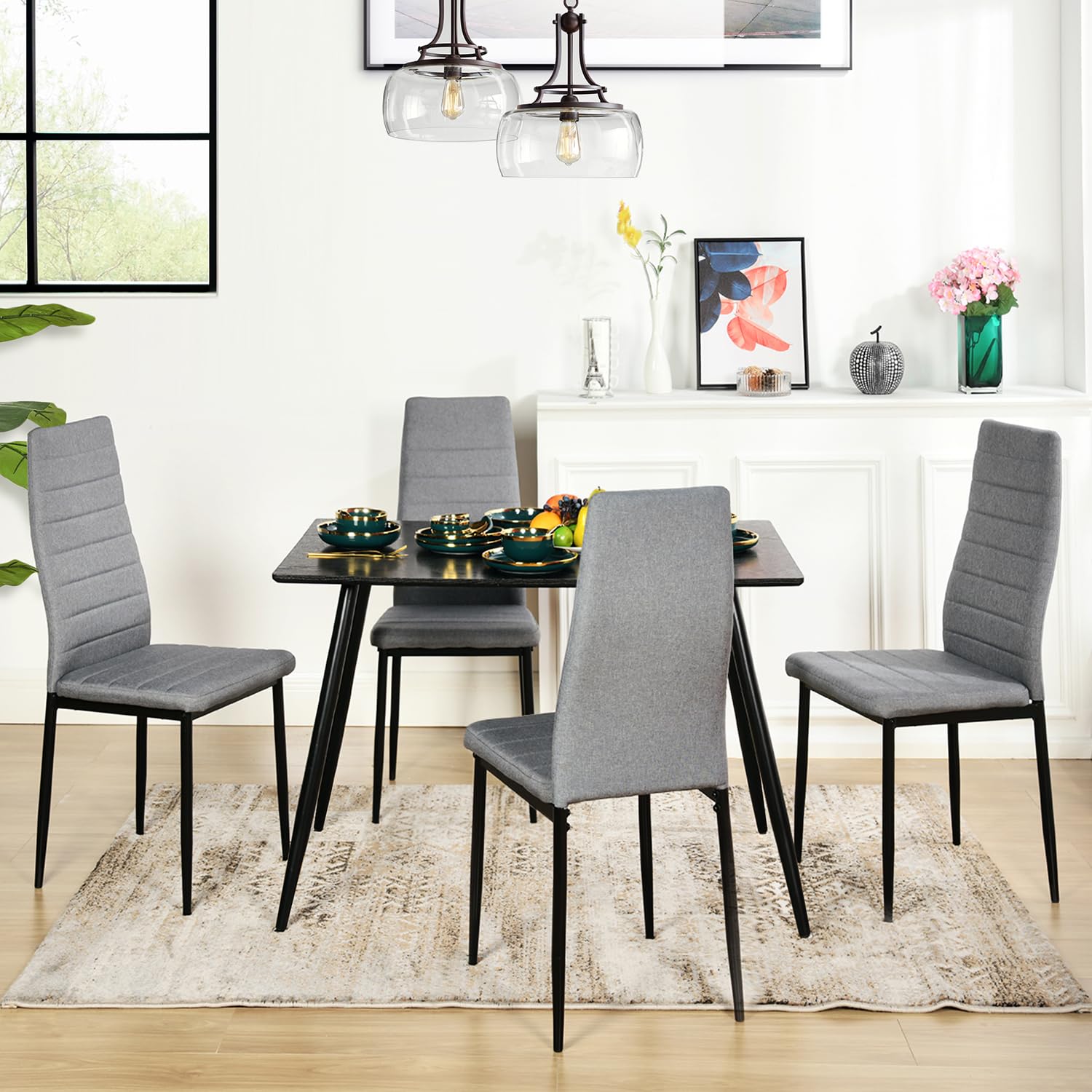 buybyroom - Set di 4 sedie da cucina/sala da pranzo, comode sedie imbottite rivestite in tessuto, con schienale, gambe in metallo, colore: grigio