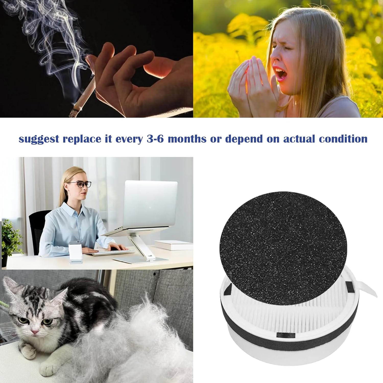 HP125 Filter Replacement for Hunter HP125 AirX Digital Air Purifiers Part Number H-HF125-VP H-HF125, Included 3 Pack HEPA Filter and 6 Pack Activated Carbon Filter - Image 6